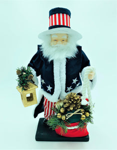 Jolly American Uncle Sam Santa Holds Gift Sack 14"