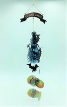 Load image into Gallery viewer, Fright Night Upcycled Bottle and Capiz Wind Chime 24&quot;