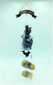 Fright Night Upcycled Bottle and Capiz Wind Chime 24"