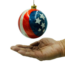 Load image into Gallery viewer, American Stars &amp; Stripes Capiz Tree Ornament 4&quot;